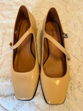 Maeve Beige Patent Mary Jane Flats
